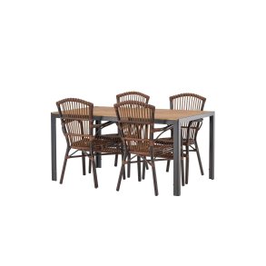 Break Gartenset Tisch 90x150cm natur, 4 Stühle Galera braun.