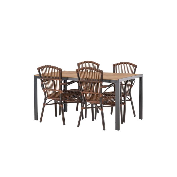 Break Gartenset Tisch 90x150cm natur, 4 Stühle Galera braun.