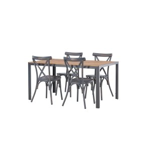 Break Gartenset Tisch 90x150cm natur, 4 Stühle Peking dunkel grau.