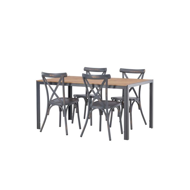 Break Gartenset Tisch 90x150cm natur, 4 Stühle Peking dunkel grau.