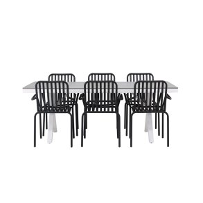 Garcia tr�dg�rd set bord 100x200cm gr�, 6 stolar svart.