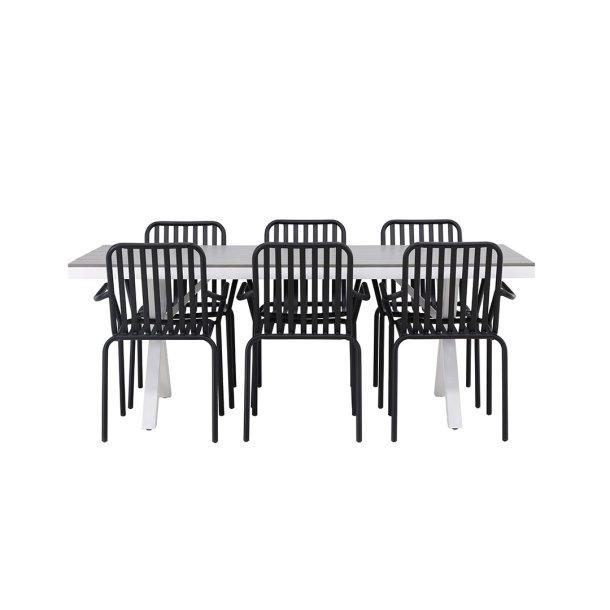 Garcia tr�dg�rd set bord 100x200cm gr�, 6 stolar svart.