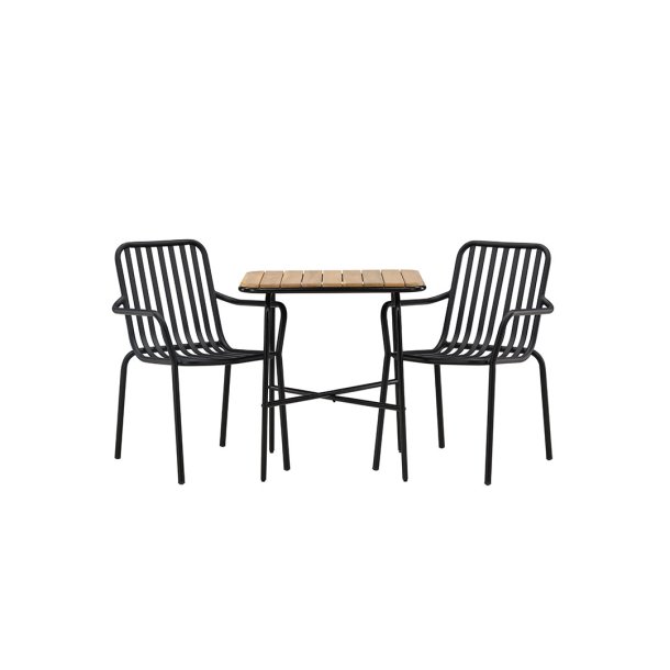 Holmbeck Gartenset Tisch 88x70cm natur, 2 St�hle schwarz.