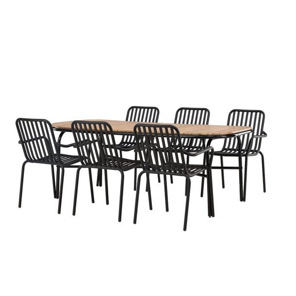 Holmbeck tr�dg�rd set bord 90x200cm natur, 6 stolar svart.