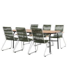 Holmbeck zestaw ogrodowy stół 90x200cm naturalny, 6 krzesła Bois zielony.