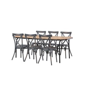 Holmbeck zestaw ogrodowy stół 90x200cm naturalny, 6 krzesła Peking ciemny szary.