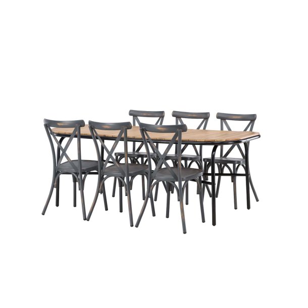 Holmbeck Gartenset Tisch 90x200cm natur, 6 Sthle Peking dunkel grau.