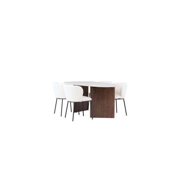 Grnvik Essgruppe Tisch offwhite und 4 Edina Sthle wei.