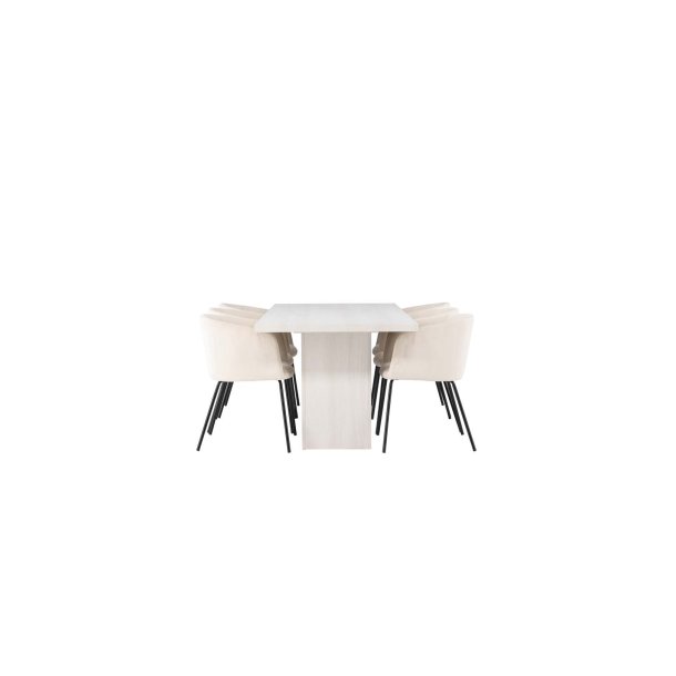 Olga spisebordsst bord hvid og 6 berit stole beige.