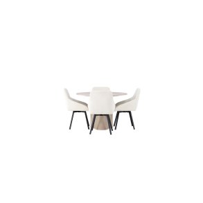 Olivia Essgruppe Tisch whitewash und 4 Rosie Stühle beige.