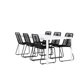 Break hagesett bord 90x205cm hvit, 6 stoler svart.