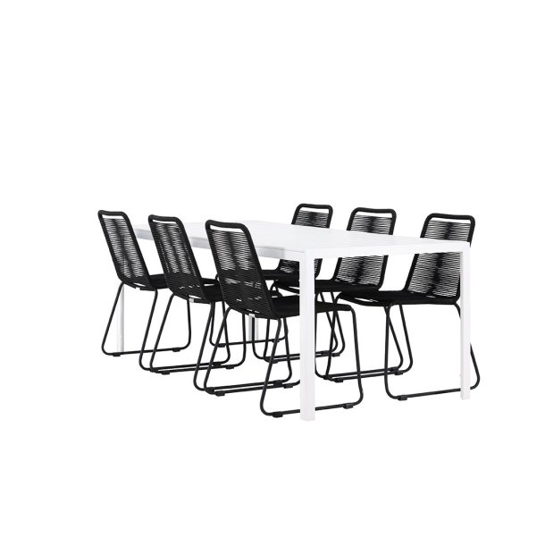 Break hagesett bord 90x205cm hvit, 6 stoler svart.