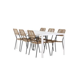 Break tuinmeubelset tafel 90x205cm wit, 6 stoelen bruin.