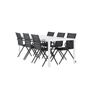 Break hagesett bord 90x205cm hvit, 6 stoler svart.