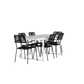 Merlo zestaw ogrodowy stł 90x200cm biały, 6 krzeseł czarnych.