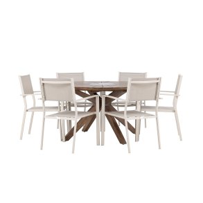 Rosario hagesett bord �140cm brun, 6 stoler beige.