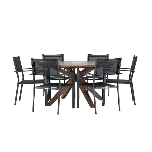 Rosario haves�t bord �140cm brun, 6 stole sort.
