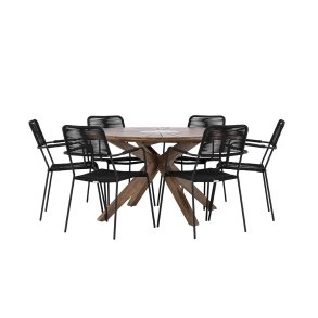 Rosario haves�t bord �140cm brun, 6 stole sort.