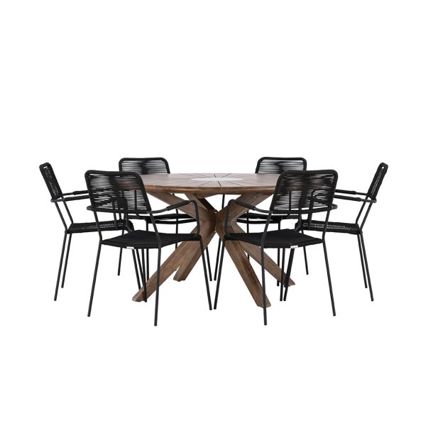 Rosario haves�t bord �140cm brun, 6 stole sort.