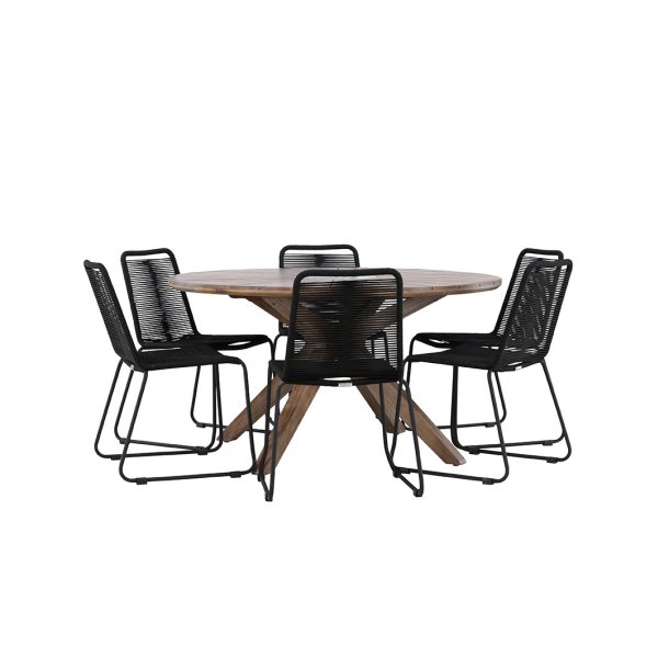 Rosario haves�t bord �140cm brun, 6 stole sort.