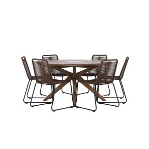 Rosario haves�t bord �140cm brun, 6 stole brun.