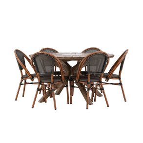 Rosario haves�t bord �140cm brun, 6 stole sort.