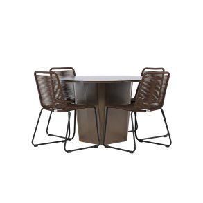 SantaFeLindos hagesett 1 spisebord, 4 stoler brun.