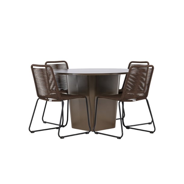 SantaFeLindos hagesett 1 spisebord, 4 stoler brun.