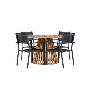 Lumpur Gartenset Tisch 120cm natur, 4 Sthle schwarz.