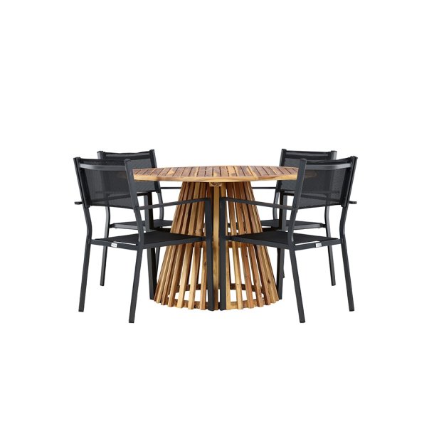 Lumpur Gartenset Tisch 120cm natur, 4 Sthle schwarz.