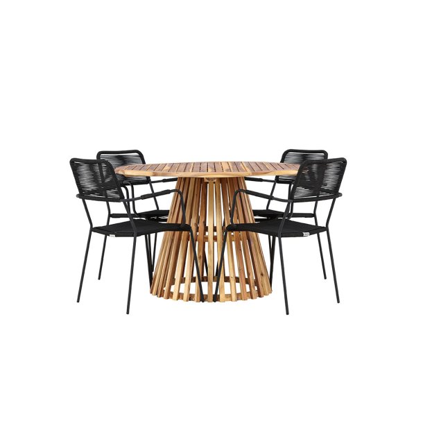 Lumpur Gartenset Tisch 120cm natur, 4 Sthle schwarz.