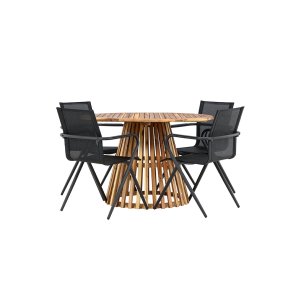 Lumpur Gartenset Tisch 120cm natur, 4 Sthle schwarz.