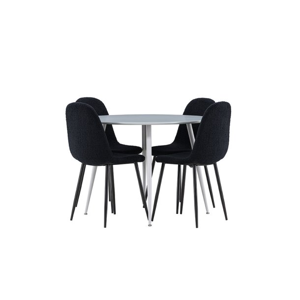 Plaza Essgruppe Tisch Ø100cm und 4 Teddy Stühle grau.