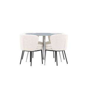 Plaza Essgruppe Tisch Ø100cm und 4 Boucle Stühle grau.