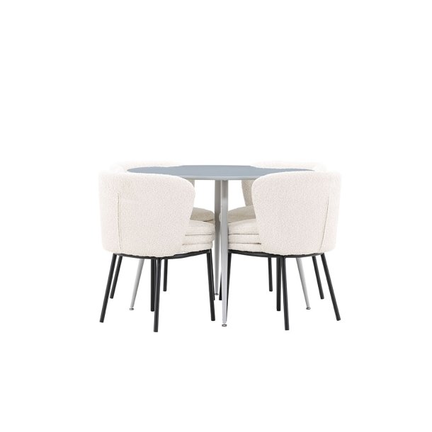 Plaza Essgruppe Tisch Ø100cm und 4 Boucle Stühle grau.