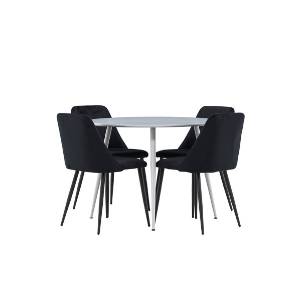 Plaza Essgruppe Tisch Ø100cm und 4 Velours Stühle grau.