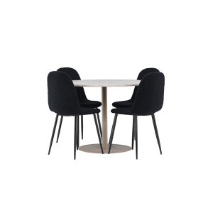 Lycke Essgruppe Tisch Ø110cm und 4 Teddy Stühle beige.