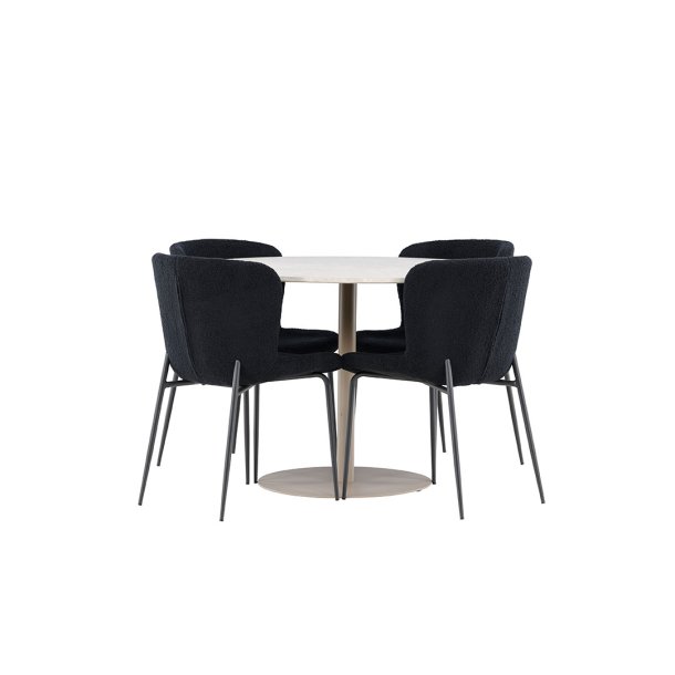 Lycke Essgruppe Tisch Ø110cm und 4 Teddy Stühle beige.