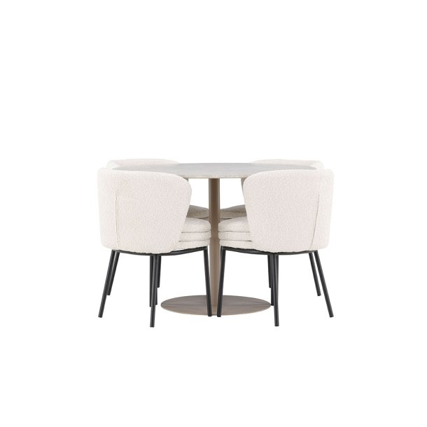 Lycke Essgruppe Tisch Ø110cm und 4 Boucle Stühle beige.