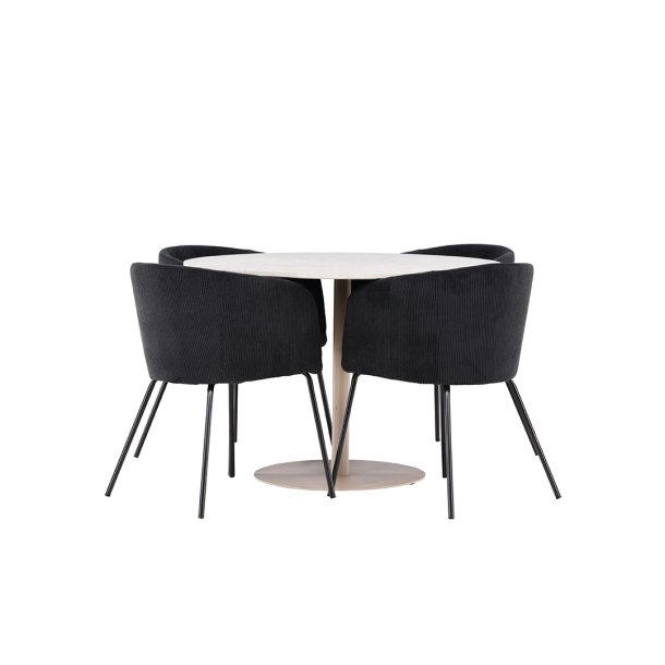 Lycke Essgruppe Tisch Ø110cm und 4 Flöhl Stühle mit Armlehnen beige.