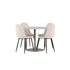 Lycke Essgruppe Tisch Ø110cm und 4 Velours Stühle beige.