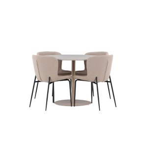 Lycke Essgruppe Tisch Ø110cm und 4 Boucle Stühle beige.