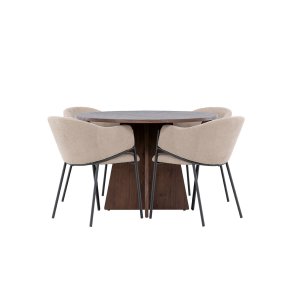 Bootcut Essgruppe Tisch Ø110cm und 4 Stühle mit Armlehnen mocca.