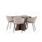 Bootcut Essgruppe Tisch Ø110cm und 4 Stühle mit Armlehnen mocca.