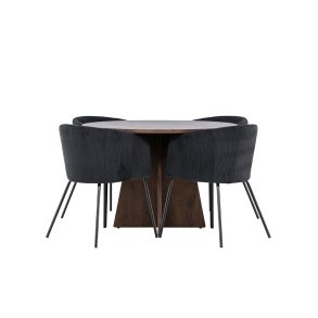 Bootcut Essgruppe Tisch Ø110cm und 4 Flöhl Stühle mit Armlehnen mocca.