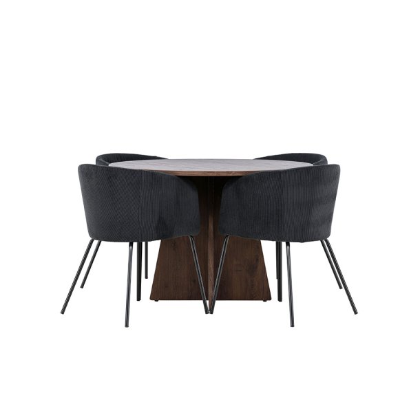 Bootcut Essgruppe Tisch Ø110cm und 4 Flöhl Stühle mit Armlehnen mocca.