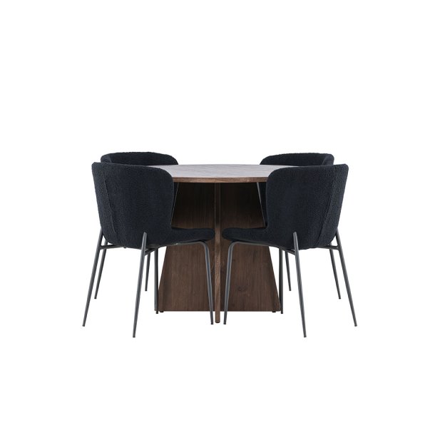 Bootcut Essgruppe Tisch Ø110cm und 4 Teddy Stühle mocca.