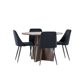 Bootcut Essgruppe Tisch Ø110cm und 4 Velours Stühle mocca.