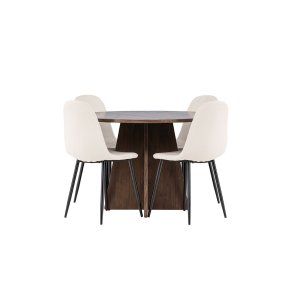 Bootcut Essgruppe Tisch Ø110cm und 4 Velours Stühle mocca.