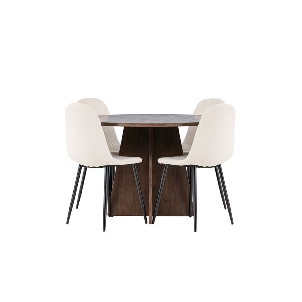 Bootcut Essgruppe Tisch Ø110cm und 4 Velours Stühle mocca.